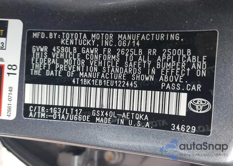 2014 Toyota Avalon Xle Touring из США, поврежденный, VIN 4T1BK1EB1EU122445